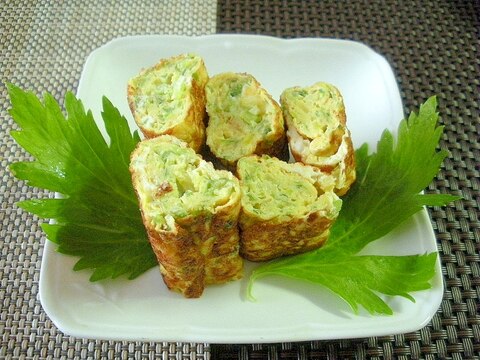 お夜食に！あおさとおかかとエノキの卵焼き♪